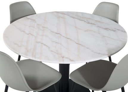 Venture Home Polar & Estelle Matstolar 2-pack Grå + Runda Matbord ⌀106 Vit