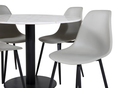Venture Home Polar & Estelle Matstolar 2-pack Grå + Runda Matbord ⌀106 Vit