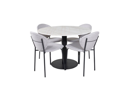 Venture Home Vault & Estelle Matstolar 2-pack Grå + Runda Matbord ⌀106 Vit