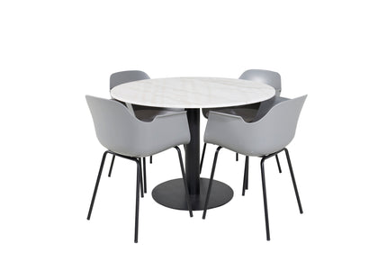 Venture Home Comfort & Estelle Matstolar 2-pack Grå + Runda Matbord ⌀106 Vit