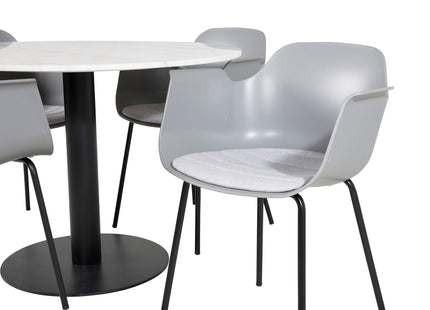 Venture Home Comfort & Estelle Matstolar 2-pack Grå + Runda Matbord ⌀106 Vit