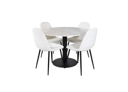 Venture Home Polar & Estelle Matstolar 2-pack Vit + Runda Matbord ⌀106 Vit