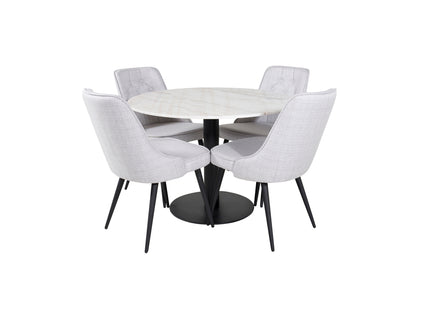 Venture Home Estelle & Velvet Deluxe Runda Matbord ⌀106 Vit + Matstolar 2-pack Grå