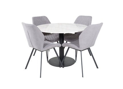 Venture Home Gemma & Estelle Matstolar 2-pack Grå + Runda Matbord ⌀106 Vit