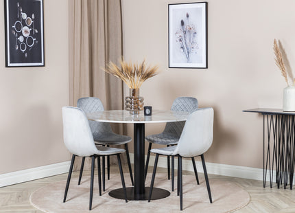 Venture Home Polar & Estelle Matstolar 2-pack Grå + Runda Matbord ⌀106 Vit