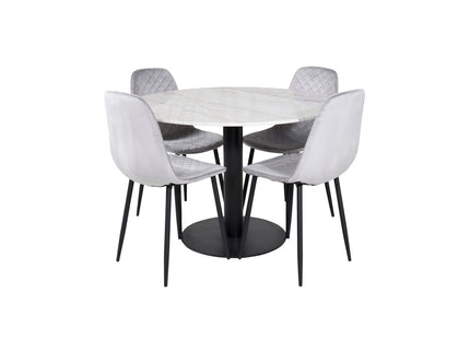 Venture Home Polar & Estelle Matstolar 2-pack Grå + Runda Matbord ⌀106 Vit