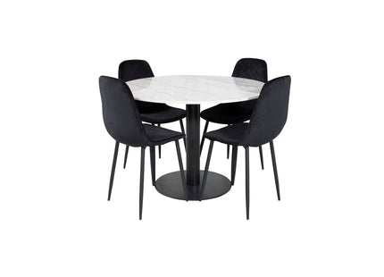 Venture Home Polar & Estelle Matstolar 2-pack Svart + Runda Matbord ⌀106 Vit