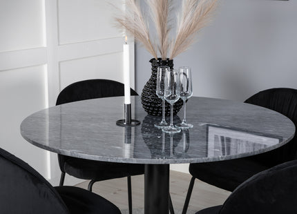 Venture Home Wrinkles & Estelle Matstolar 2-pack Svart + Runda Matbord ⌀106 Mörkgrå