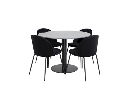 Venture Home Wrinkles & Estelle Matstolar 2-pack Svart + Runda Matbord ⌀106 Mörkgrå