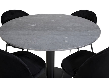 Venture Home Wrinkles & Estelle Matstolar 2-pack Svart + Runda Matbord ⌀106 Mörkgrå