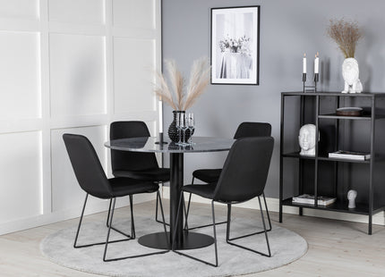 Venture Home Muce & Estelle Matstolar 2-pack Svart + Runda Matbord ⌀106 Mörkgrå