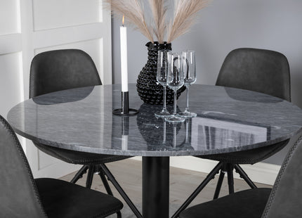 Venture Home Polar & Estelle Matstolar 2-pack Svart + Runda Matbord ⌀106 Mörkgrå