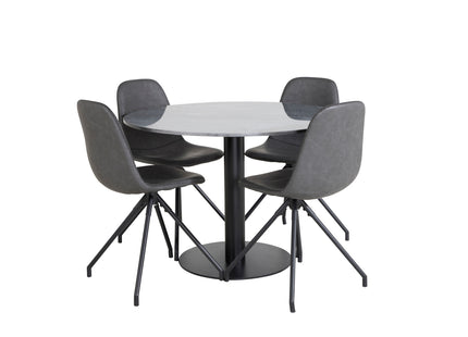 Venture Home Polar & Estelle Matstolar 2-pack Svart + Runda Matbord ⌀106 Mörkgrå