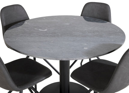 Venture Home Polar & Estelle Matstolar 2-pack Svart + Runda Matbord ⌀106 Mörkgrå