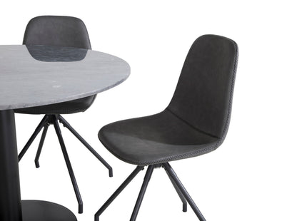 Venture Home Polar & Estelle Matstolar 2-pack Svart + Runda Matbord ⌀106 Mörkgrå