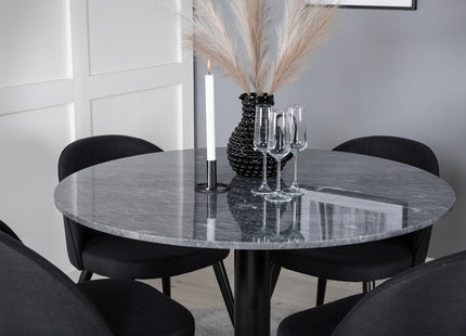 Venture Home Velvet & Estelle Matstolar 2-pack Svart + Runda Matbord ⌀106 Mörkgrå