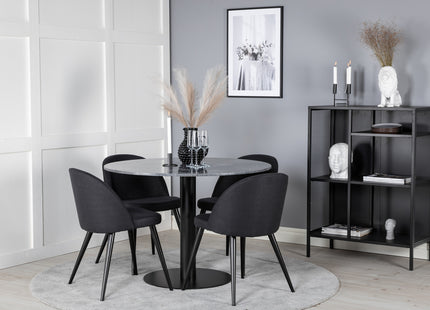Venture Home Velvet & Estelle Matstolar 2-pack Svart + Runda Matbord ⌀106 Mörkgrå