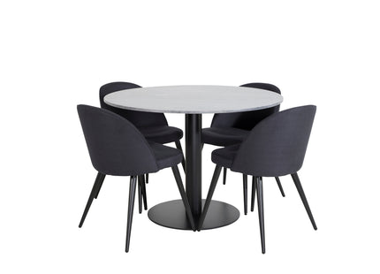 Venture Home Velvet & Estelle Matstolar 2-pack Svart + Runda Matbord ⌀106 Mörkgrå