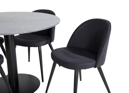 Venture Home Velvet & Estelle Matstolar 2-pack Svart + Runda Matbord ⌀106 Mörkgrå