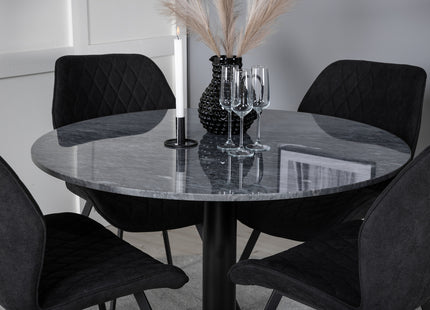 Venture Home Gemma & Estelle Matstolar 2-pack Svart + Runda Matbord ⌀106 Mörkgrå