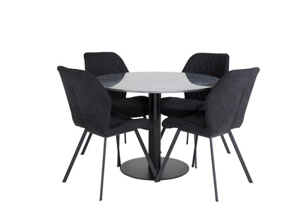 Venture Home Gemma & Estelle Matstolar 2-pack Svart + Runda Matbord ⌀106 Mörkgrå