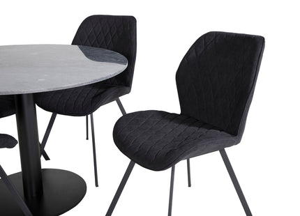 Venture Home Gemma & Estelle Matstolar 2-pack Svart + Runda Matbord ⌀106 Mörkgrå