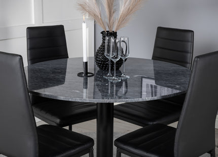 Venture Home Slim & Estelle Matstolar 2-pack Svart + Runda Matbord ⌀106 Mörkgrå