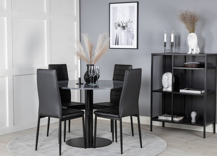 Venture Home Slim & Estelle Matstolar 2-pack Svart + Runda Matbord ⌀106 Mörkgrå
