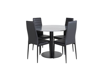 Venture Home Slim & Estelle Matstolar 2-pack Svart + Runda Matbord ⌀106 Mörkgrå