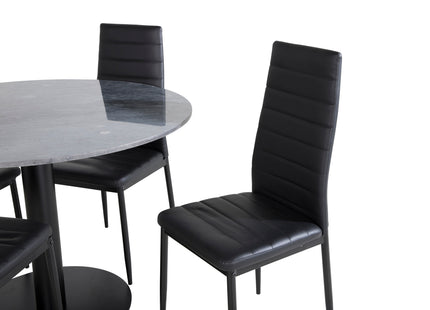 Venture Home Slim & Estelle Matstolar 2-pack Svart + Runda Matbord ⌀106 Mörkgrå