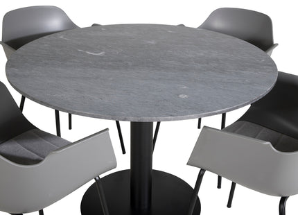Venture Home Comfort & Estelle Matstolar 2-pack Grå + Runda Matbord ⌀106 Mörkgrå