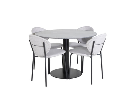 Venture Home Vault & Estelle Matstolar 2-pack Grå + Runda Matbord ⌀106 Mörkgrå