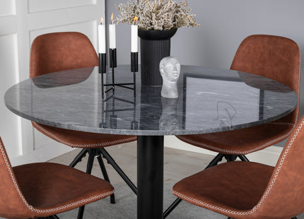 Venture Home Polar & Estelle Matstolar 2-pack Brun + Runda Matbord ⌀106 Mörkgrå