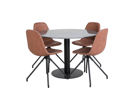 Venture Home Polar & Estelle Matstolar 2-pack Brun + Runda Matbord ⌀106 Mörkgrå