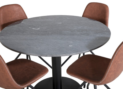 Venture Home Polar & Estelle Matstolar 2-pack Brun + Runda Matbord ⌀106 Mörkgrå