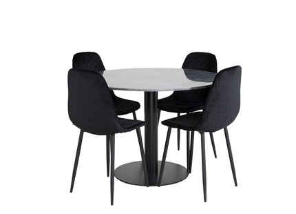 Venture Home Polar & Estelle Matstolar 2-pack Svart + Runda Matbord ⌀106 Mörkgrå