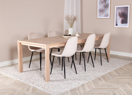 Vind & Venture Home Slider & Polar Rektangulära Matbord 170 x 95 Whitewash + Matstolar 2-pack Beige