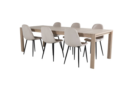 Vind & Venture Home Slider & Polar Rektangulära Matbord 170 x 95 Whitewash + Matstolar 2-pack Beige