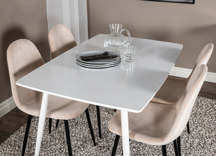 Venture Home Polar Rektangulära Matbord 120 x 75 Vit + Matstolar 2-pack Beige