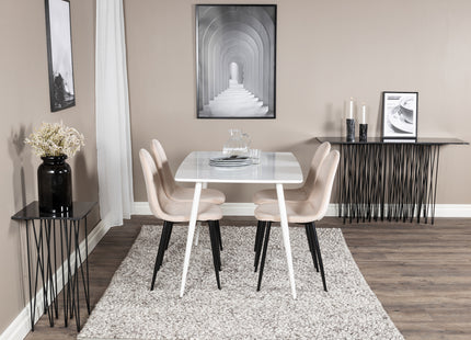 Venture Home Polar Rektangulära Matbord 120 x 75 Vit + Matstolar 2-pack Beige
