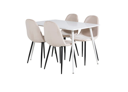 Venture Home Polar Rektangulära Matbord 120 x 75 Vit + Matstolar 2-pack Beige