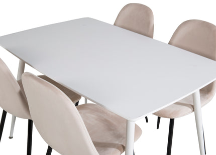 Venture Home Polar Rektangulära Matbord 120 x 75 Vit + Matstolar 2-pack Beige