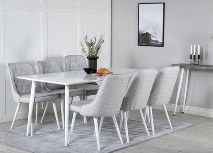 Venture Home Polar & Velvet Deluxe Rektangulära Matbord 180 x 90 Vit + Matstolar 2-pack Ljusgrå