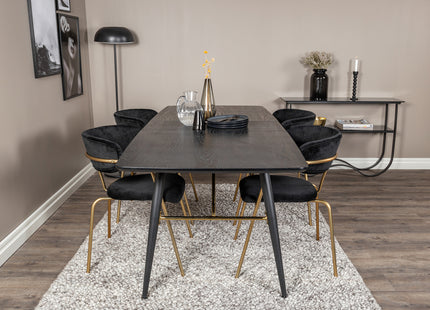Venture Home Arrow & Gold Matstolar 2-pack Svart + Rektangulära Matbord 180 x 85 Svart
