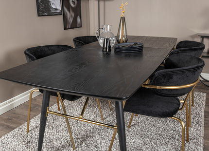 Venture Home Arrow & Gold Matstolar 2-pack Svart + Rektangulära Matbord 180 x 85 Svart