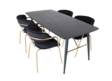 Venture Home Arrow & Gold Matstolar 2-pack Svart + Rektangulära Matbord 180 x 85 Svart