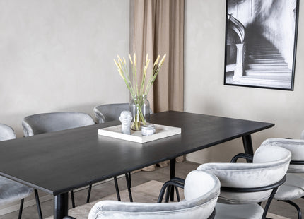 Venture Home Arrow & Dipp Matstolar 2-pack Grå + Rektangulära Matbord 180 x 90 Svart