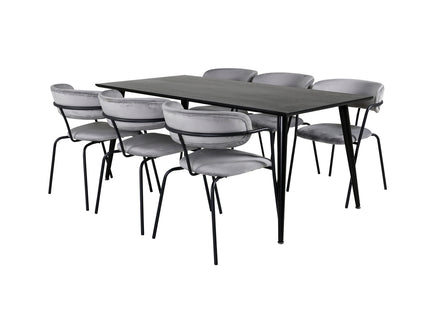 Venture Home Arrow & Dipp Matstolar 2-pack Grå + Rektangulära Matbord 180 x 90 Svart