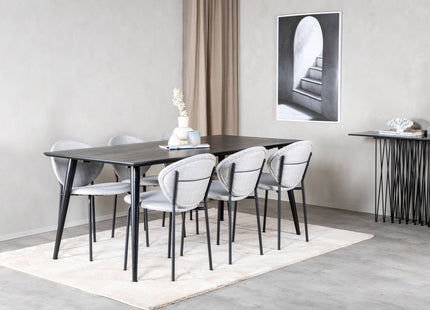 Venture Home Vault & Dipp Matstolar 2-pack Grå + Rektangulära Matbord 180 x 90 Svart