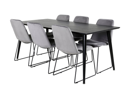 Venture Home Muce & Dipp Matstolar 2-pack Grå + Rektangulära Matbord 180 x 90 Svart